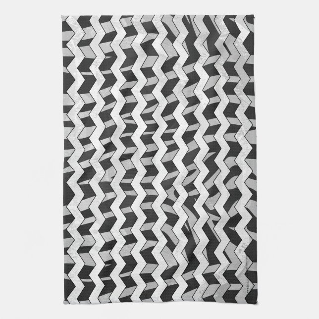 Linge De Cuisine Chevron Zebra noir et gris (Vertical)