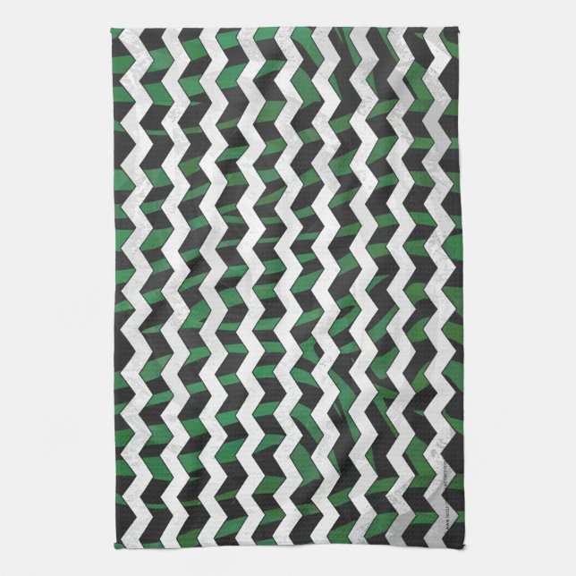 Linge De Cuisine Chevron Zebra noir et vert (Vertical)