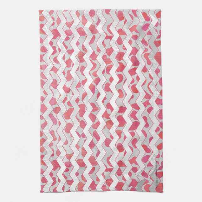 Linge De Cuisine ChevronDalmatien rose et blanc (Vertical)