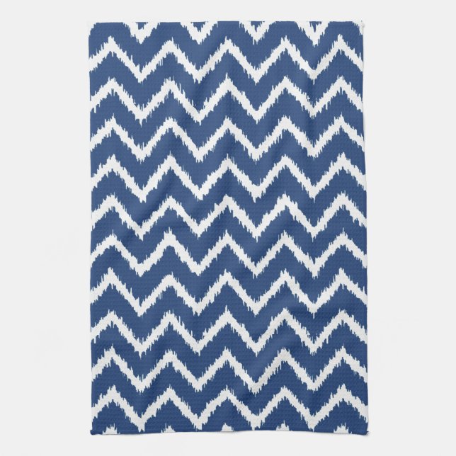 Linge De Cuisine Chevrons d'Ikat - bleu marine et blanc (Vertical)
