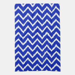 Linge De Cuisine Chevrons Ikat - Bleu cobalt et blanc