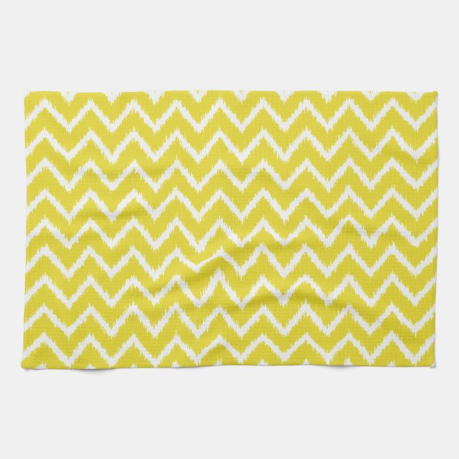 Linge De Cuisine Chevrons Ikat - Jaune moutarde et blanc (Horizontal)