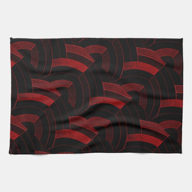 Linge De Cuisine chevrons noirs/rouges chics modernes (Horizontal)