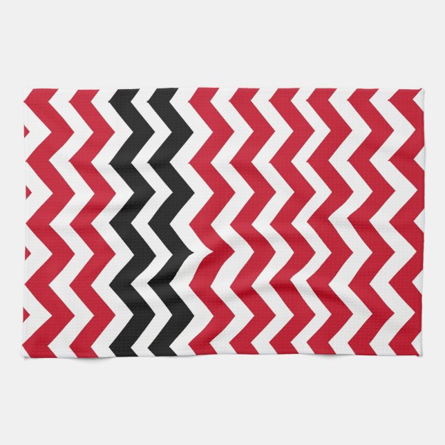 Linge De Cuisine Chevrons rouges et blancs avec le noir (Horizontal)