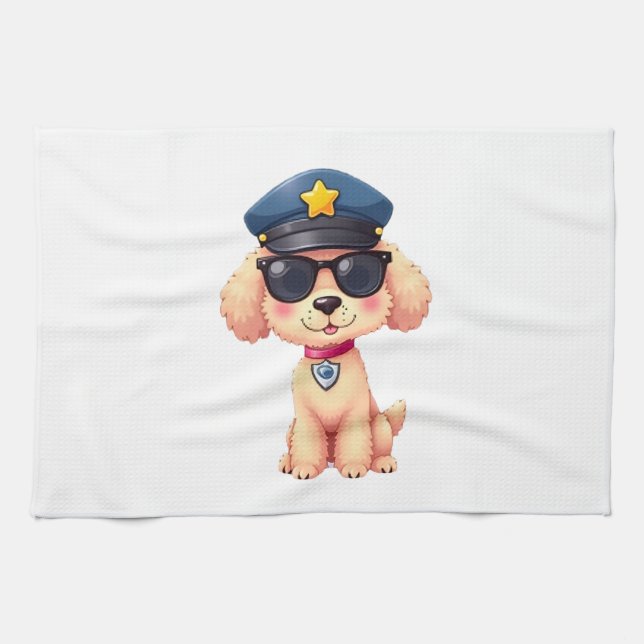 Linge De Cuisine Chibi Anime Police Poodle Dog (Horizontal)