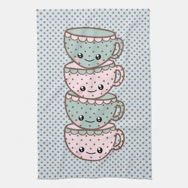 Linge De Cuisine Chibi Dotty Teacup Stack rose et bleu (Vertical)