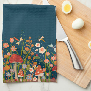 Linge De Cuisine Chic Champignon Coloré Nom Personnalisé Élégant