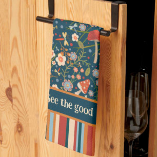 Linge De Cuisine Chic champignons colorés Personnalisé Nom Citation