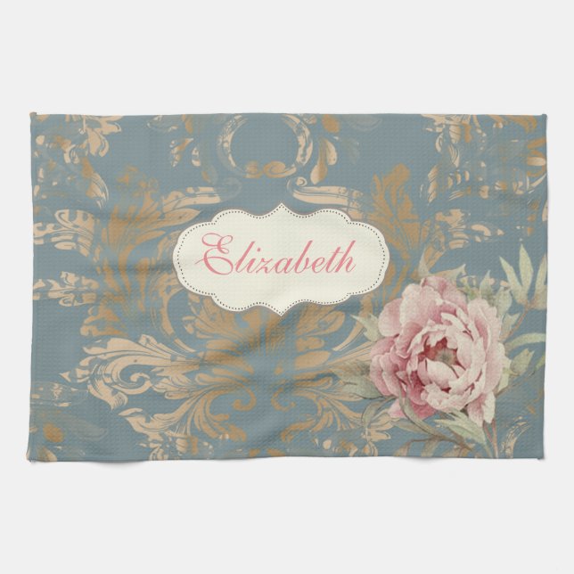 Linge De Cuisine Chic Elegant Gold Damask Roses (Horizontal)