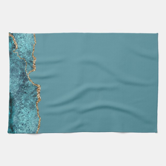 Linge De Cuisine Chic Geode d'agate dorée bleu marine élégant (Horizontal)