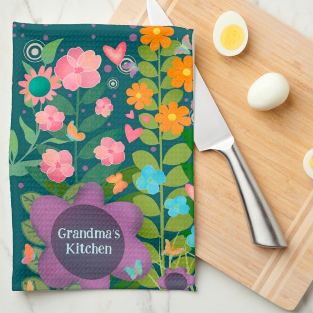 Linge De Cuisine Chic Happy tendance violet fleuri personnalisé élé (Créateur téléchargé)