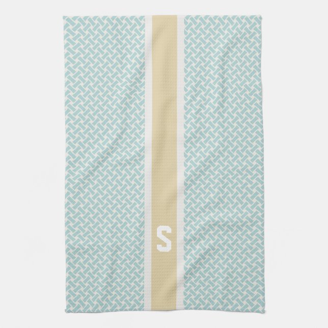 Linge De Cuisine Chic herringbone motif géométrique monogramme (Vertical)
