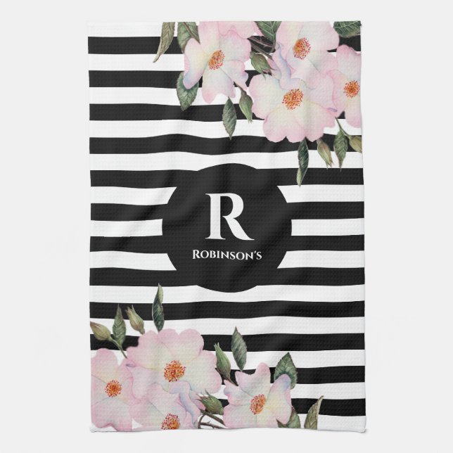 Linge De Cuisine Chic Moderne Aquarelle Roses Roses Roses Rose Rayu (Vertical)