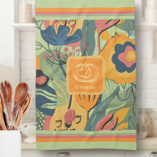 Linge De Cuisine Chic Moutarde Vert Sauge Automne Floral Citrouille