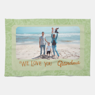 Linge De Cuisine Chic Photo Personnalisée Texte Grandma Cadeau Vert