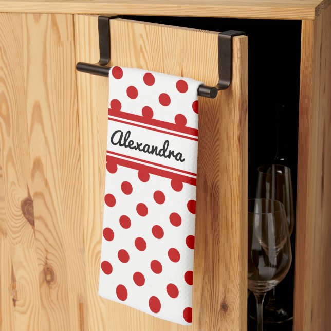 Linge De Cuisine Chic Polka Dot Rouge Blanc Arrière - plan (Pliage en tiers)