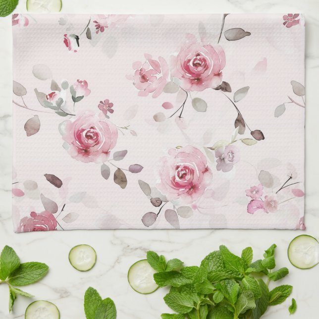 Linge De Cuisine Chic romantique rose floral (Plié)