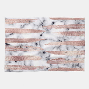 Linge De Cuisine Chic rose Gold Brushstrokes Marble moderne