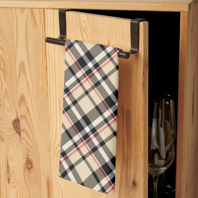 Linge De Cuisine Chic Rouge Beige Noir Blanc Plaid Stripes Motif (Pliage en tiers)