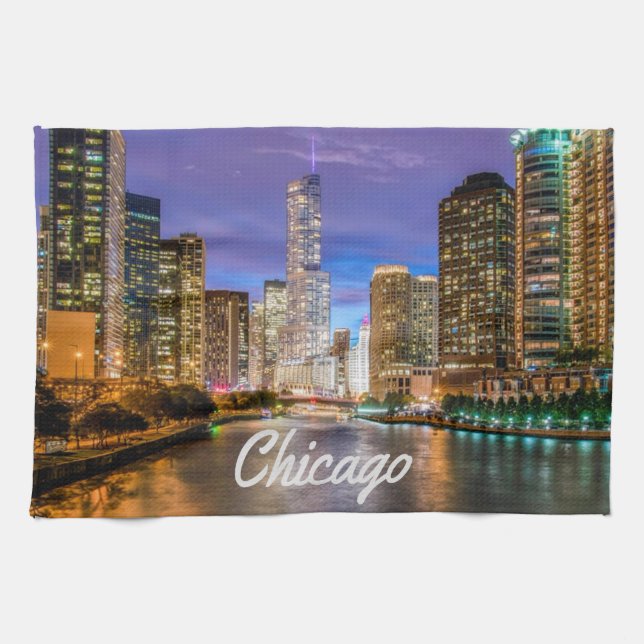 Linge De Cuisine Chicago Illinos City La Nuit (Horizontal)