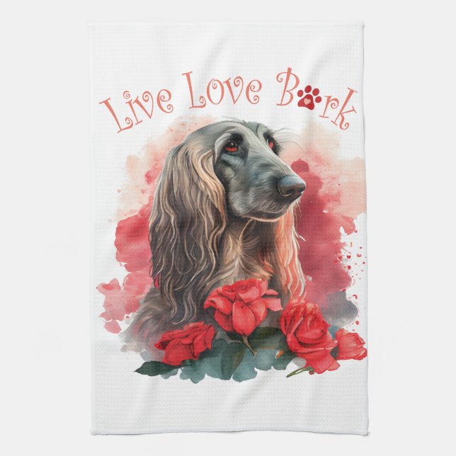 Linge De Cuisine Chien Afghan Floral Maman (Vertical)