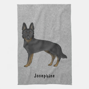 Linge De Cuisine Chien Allemand Bi-Noir Et Nom Personnalisé Gris