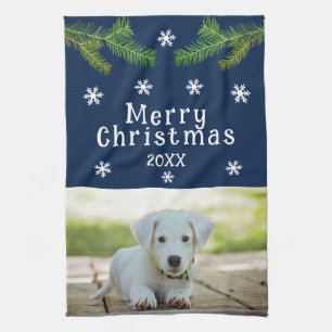 Linge De Cuisine Chien Animaux de compagnie Photo Pine Snowflakes J