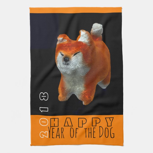 Linge De Cuisine Chien Art numérique Shiba Puppy 3D Année 2018 Cuis (Vertical)