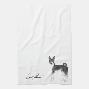 Linge De Cuisine Chien Basenji Mignon En Noir Et Blanc & Texte Pers