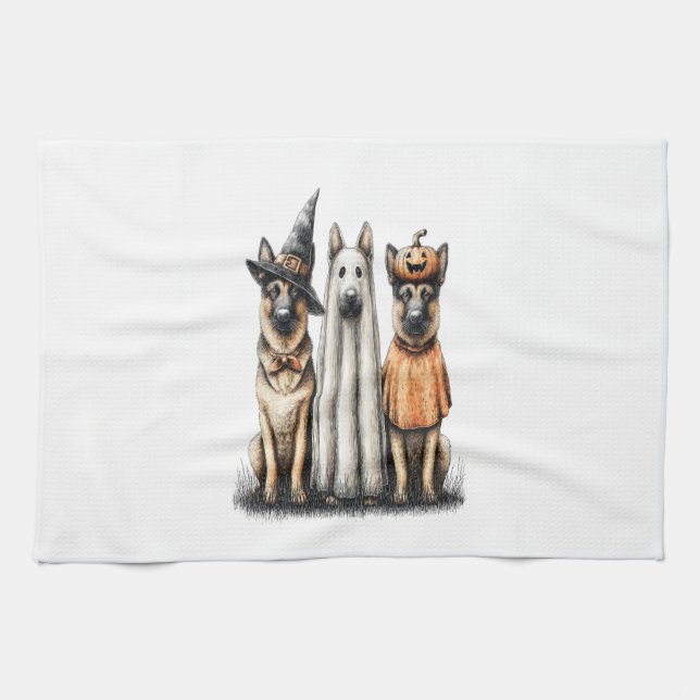 Linge De Cuisine Chien berger allemand Halloween Ghost (Horizontal)