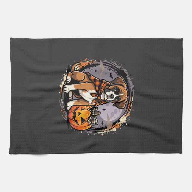 Linge De Cuisine Chien Boxer Halloween Citrouille Sublimation (Horizontal)