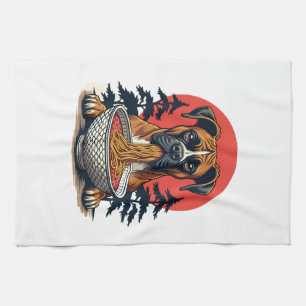 Linge De Cuisine Chien Boxer Vintage Mangeant Ramen Coucher de Sole