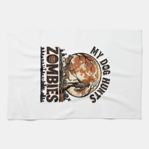 Linge De Cuisine Chien chasse les zombies Conception de vecteur Hal
