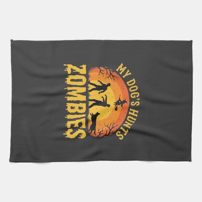 Linge De Cuisine Chien Chasse Les Zombies Design Halloween (Horizontal)