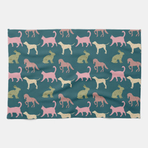 Linge De Cuisine Chien Chat Cheval Animal Silhouettes Motif