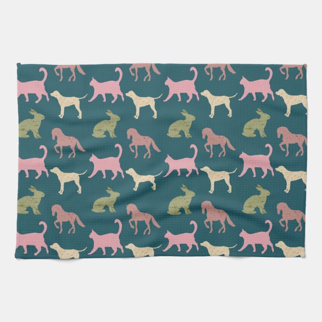 Linge De Cuisine Chien Chat Cheval Animal Silhouettes Motif (Horizontal)