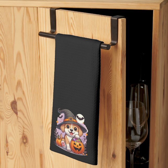 Linge De Cuisine Chien/chiot d'Halloween mignon (Pliage en tiers)