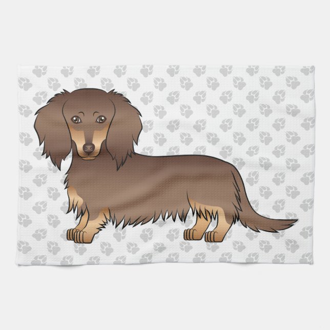 Linge De Cuisine Chien Dachshund à longs poils chocolat et fauve &  (Horizontal)