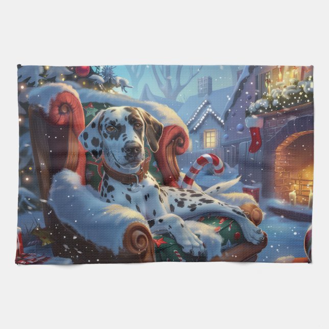 Linge De Cuisine Chien Dalmatien Noël Festif (Horizontal)