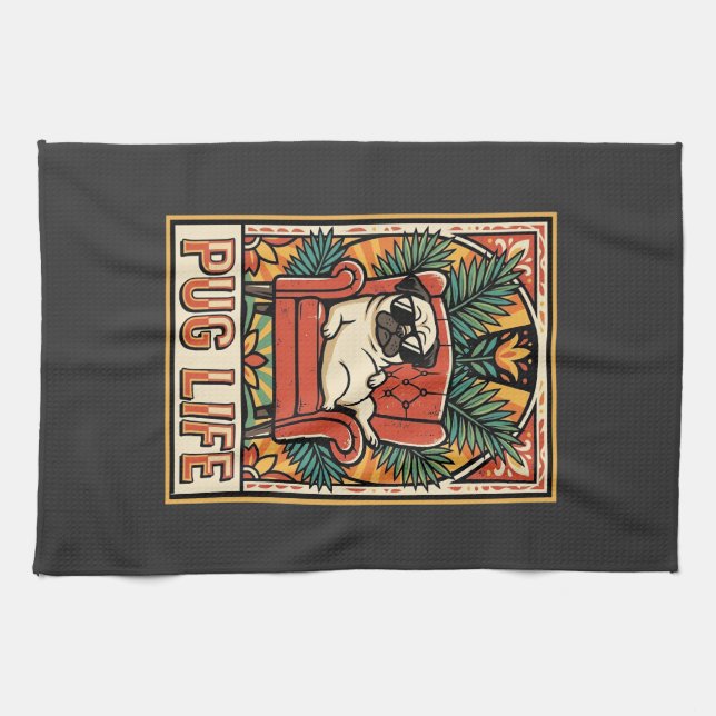 Linge De Cuisine Chien d'art populaire rétro Pug Life (Horizontal)