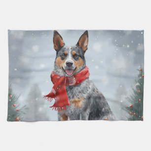 Linge De Cuisine Chien de berger australien à Noël dans la neige