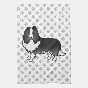 Linge De Cuisine Chien de berger des Shetland bi-noir Dessin animé