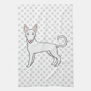 Linge De Cuisine Chien de chasse ibicenco à poil dur blanc dessin a