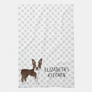 Linge De Cuisine Chien de dessin animé Boston Terrier marron et tex