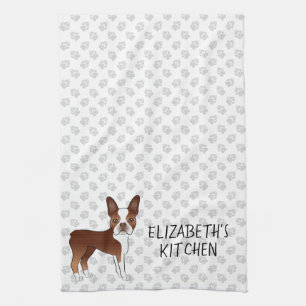 Linge De Cuisine Chien de dessin animé Boston Terrier rouge & Votre