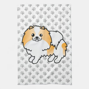 Linge De Cuisine Chien de dessin animé Pomeranian Parti-Couleur Ora