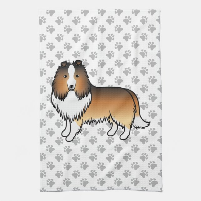 Linge De Cuisine Chien de dessin animé Shetland Sable Sheltie & Pat (Vertical)