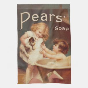 Linge De Cuisine Chien de manchon prenant un bain vintage antique