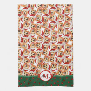 Linge De Cuisine Chien de Noël au monogramme Golden Cream Anglais