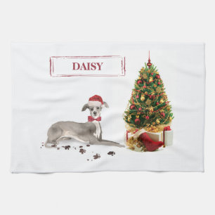 Linge De Cuisine Chien de Noël italien Greyhound avec arbre